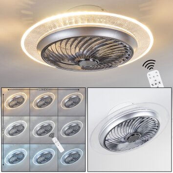 Tamworth plafondventilator LED Zilver, Transparant, Helder, 1-licht, Afstandsbediening