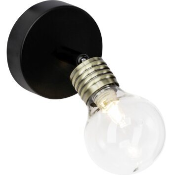Brilliant Bulb Muurspot Messing, Zwart, 1-licht